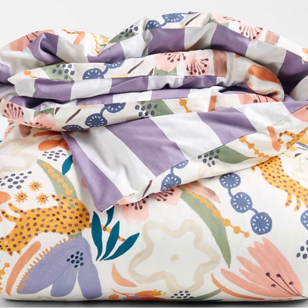 Crate & Barrel Kids Leopard Floral Organic Cotton Duvet and Sham Set